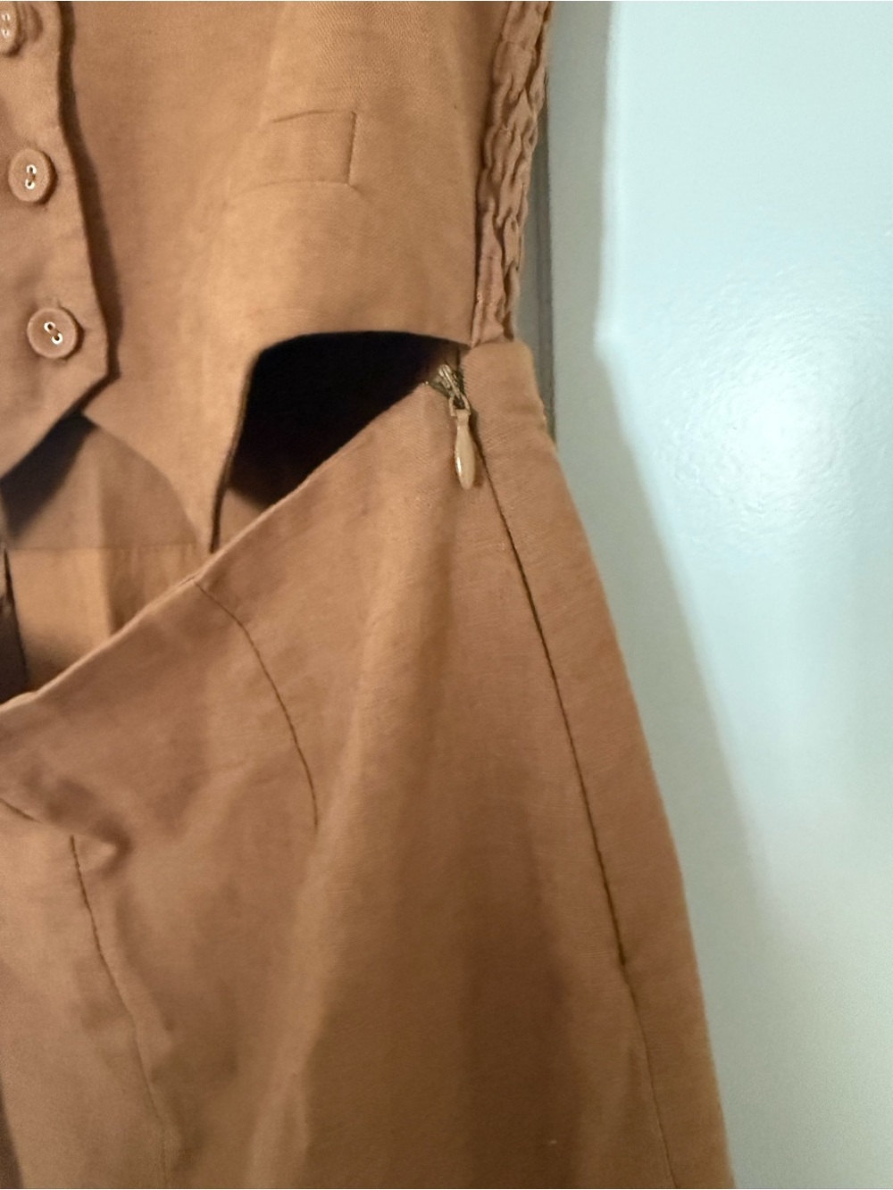 Heartloom Tan Midi Dress with Buttoned Vest - Picture 5 of 6